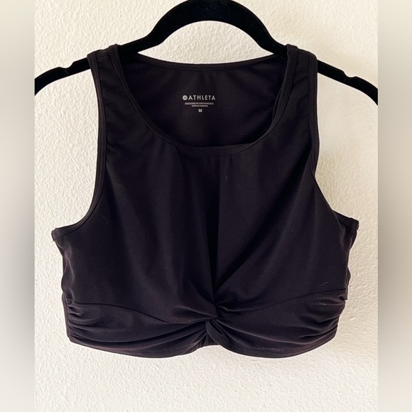 ATHLETA Twist Front Crop Top Sports Bra Size Medium Black - Picture 2 of 5